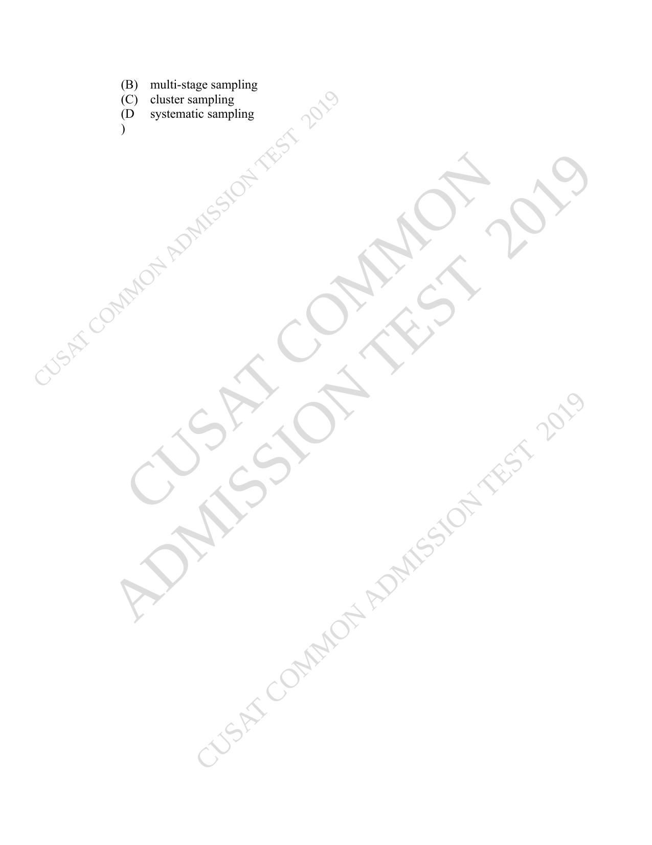 CUSAT CAT 2019 Msc Statistics Question Paper With Answer Key - Page 52