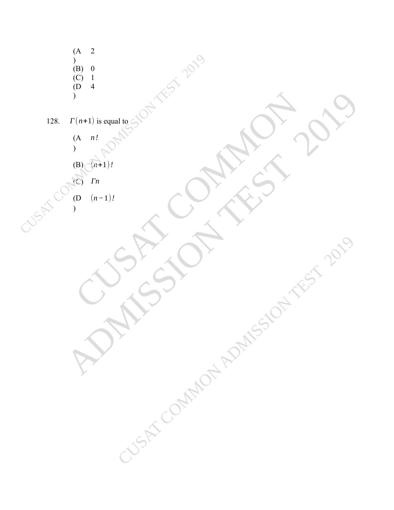 CUSAT CAT 2019 Msc Statistics Question Paper With Answer Key - Page 56