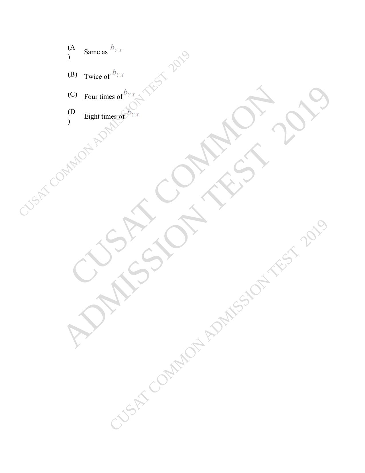 CUSAT CAT 2019 Msc Statistics Question Paper With Answer Key - Page 58