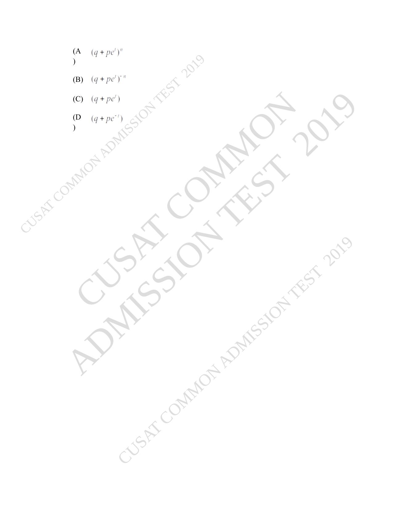 CUSAT CAT 2019 Msc Statistics Question Paper With Answer Key - Page 60