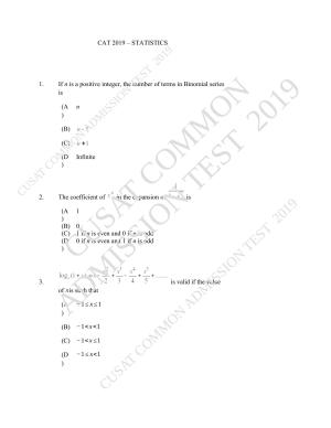 CUSAT CAT 2019 Msc Statistics Question Paper With Answer Key