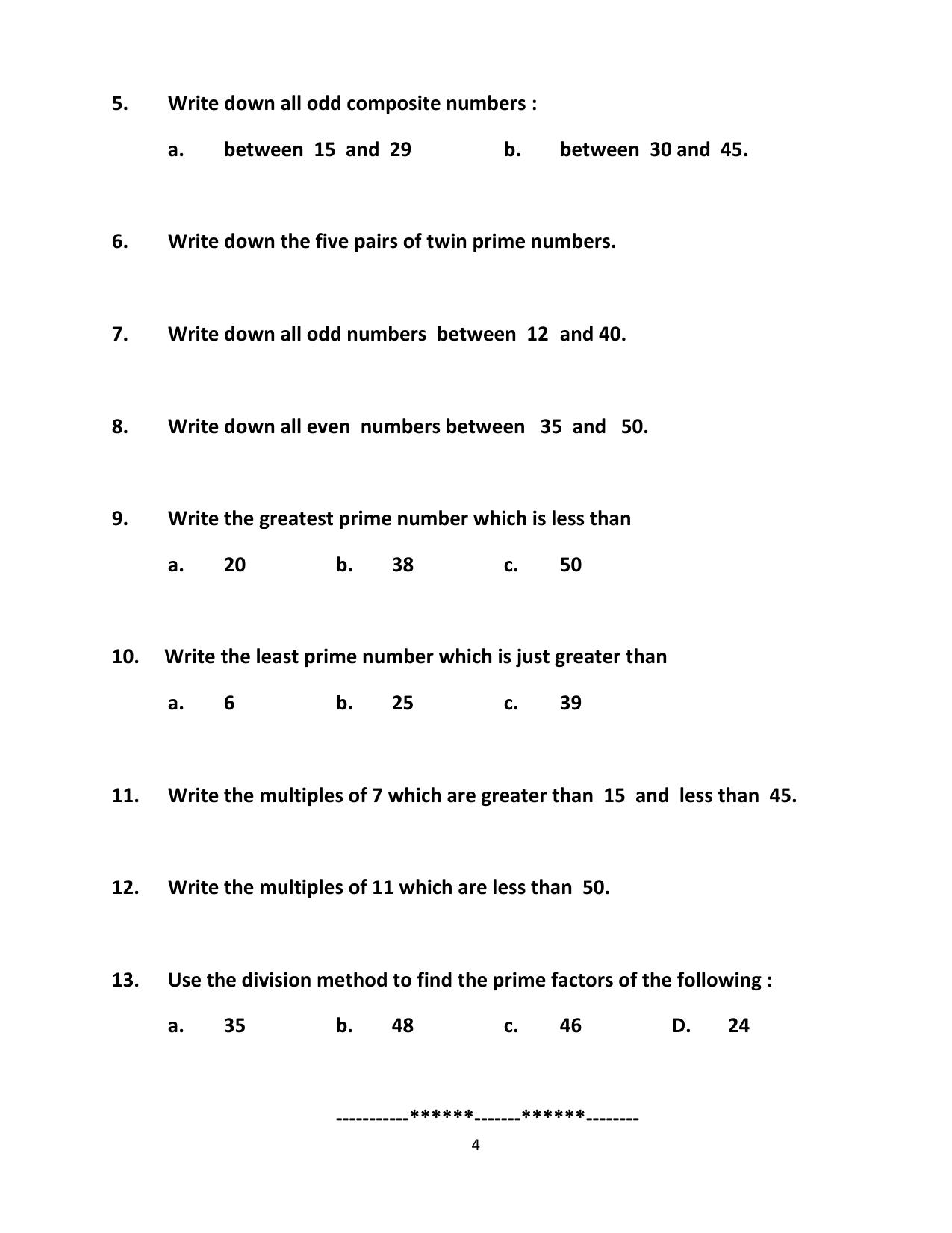 Worksheet for Class 4 Maths Assignment 63 Multiples and Factors - Page 4