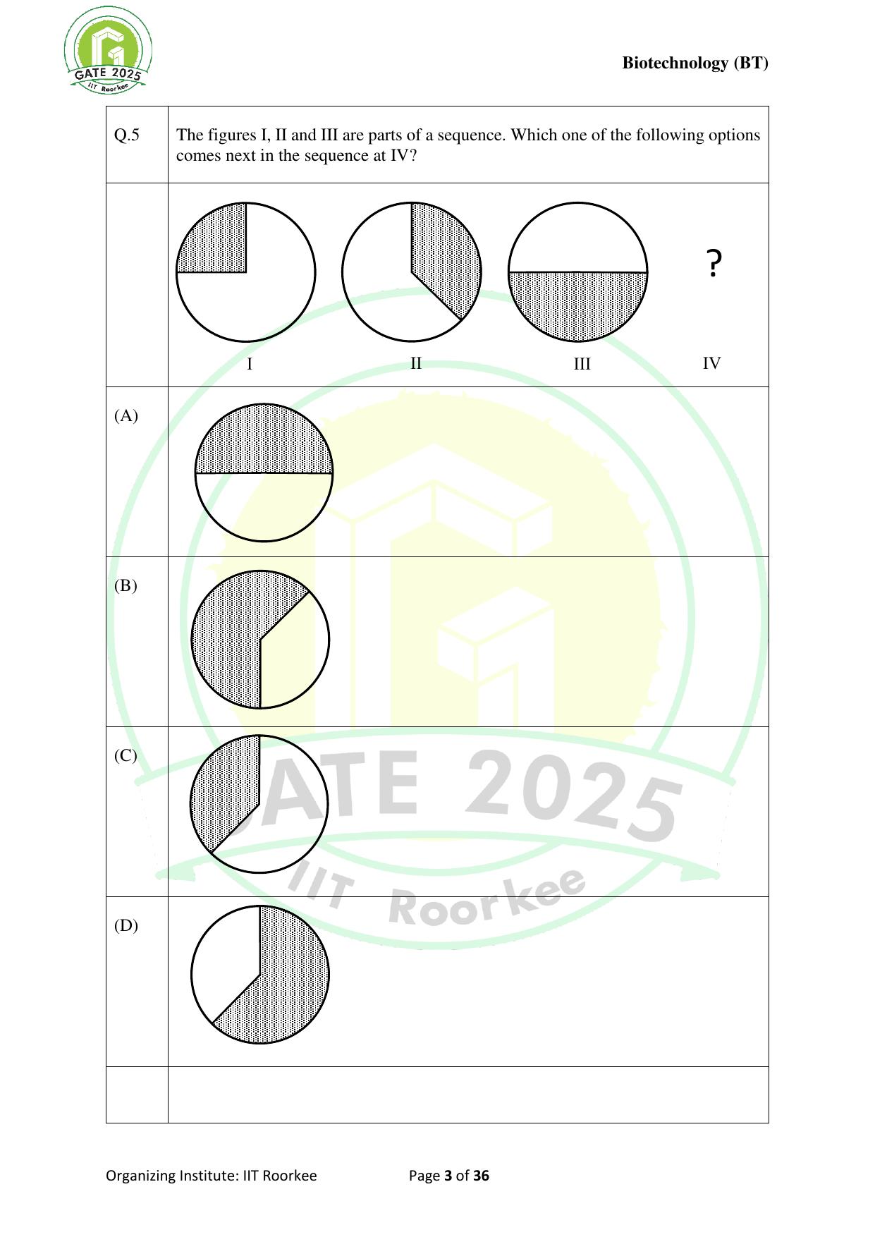 GATE 2025 Biotechnology (BT) Question Paper - Page 3