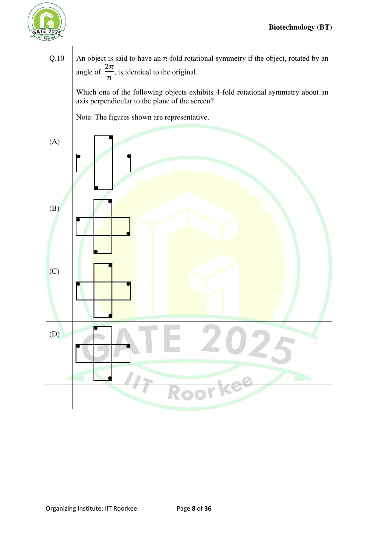 GATE 2025 Biotechnology (BT) Question Paper - Page 8