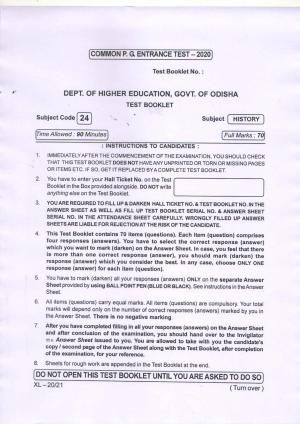Odisha CPET HISTORY 2020 Question Paper