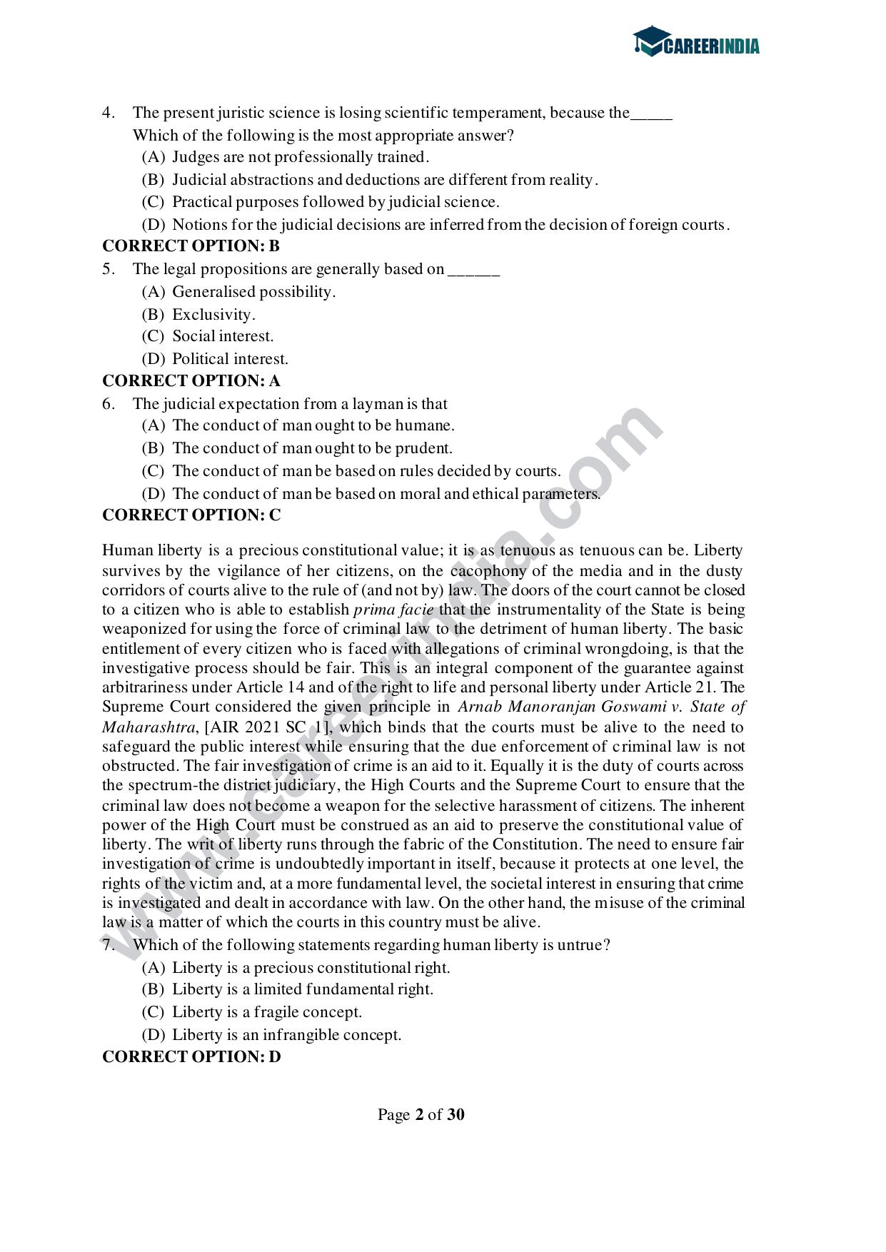 CLAT 2021 PG Question Paper and Asnwer Key - Page 2