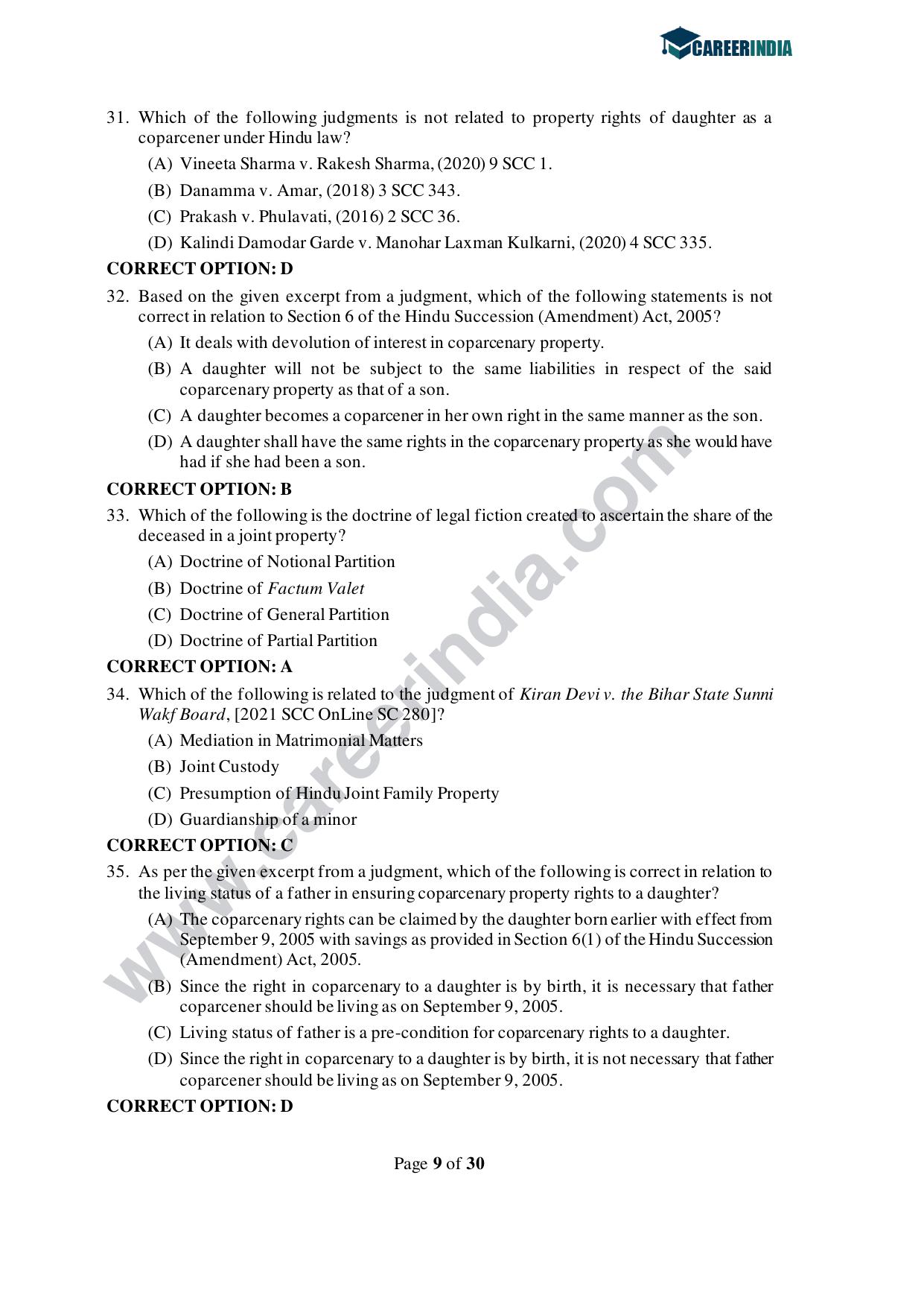 CLAT 2021 PG Question Paper and Asnwer Key - Page 9