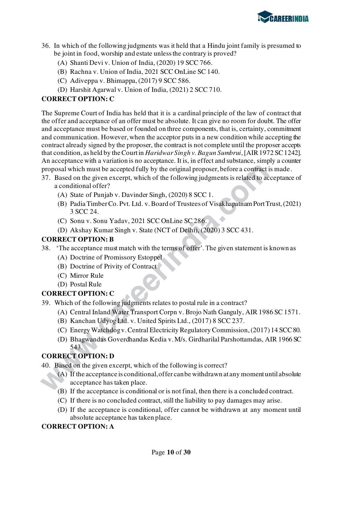 CLAT 2021 PG Question Paper and Asnwer Key - Page 10