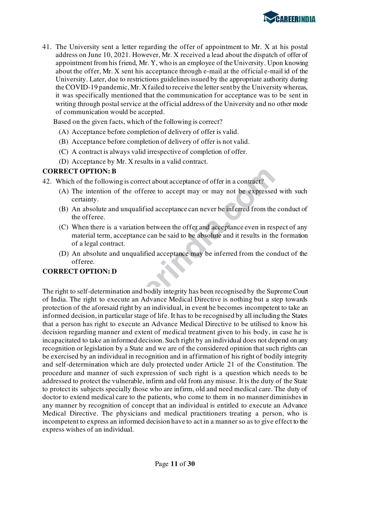 CLAT 2021 PG Question Paper and Asnwer Key - Page 11