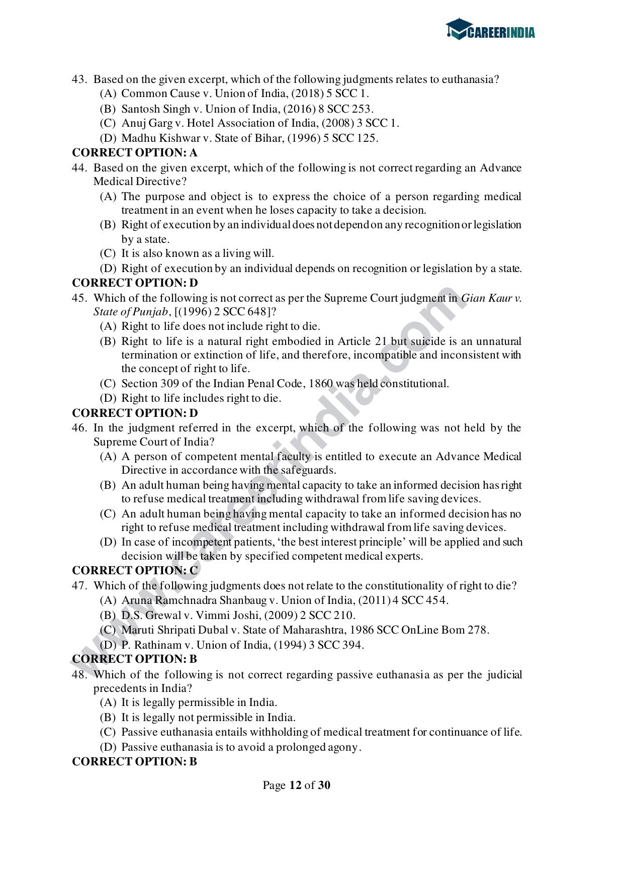 CLAT 2021 PG Question Paper and Asnwer Key - Page 12