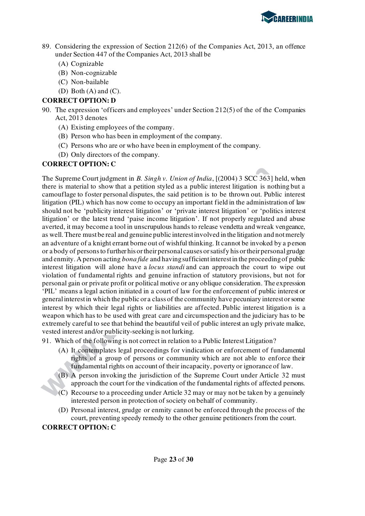CLAT 2021 PG Question Paper and Asnwer Key - Page 23