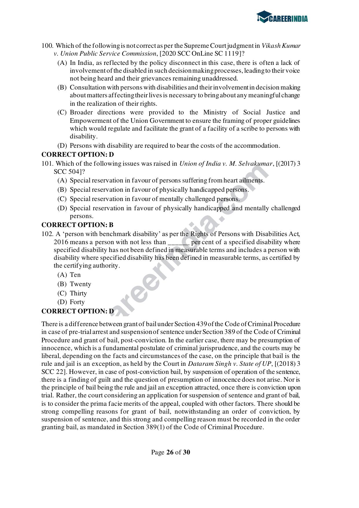 CLAT 2021 PG Question Paper and Asnwer Key - Page 26