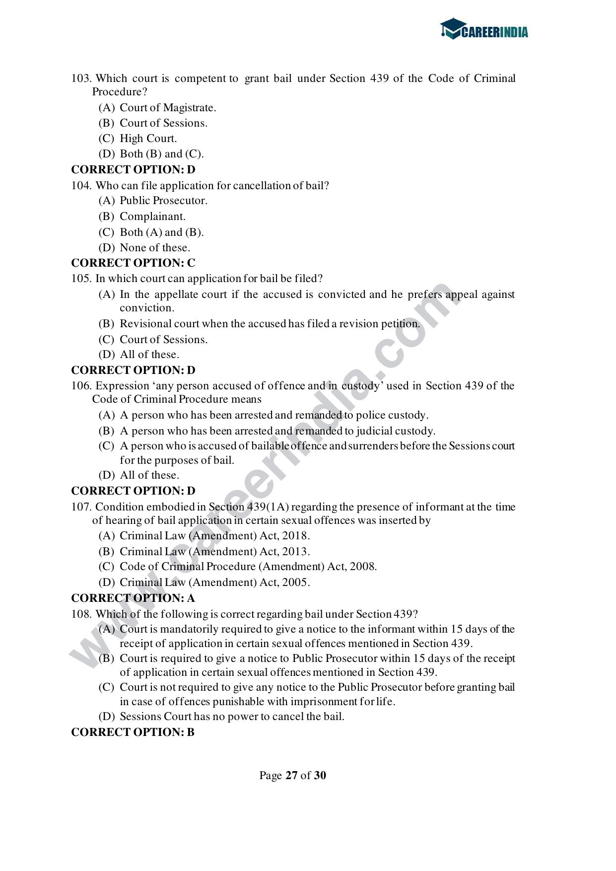 CLAT 2021 PG Question Paper and Asnwer Key - Page 27
