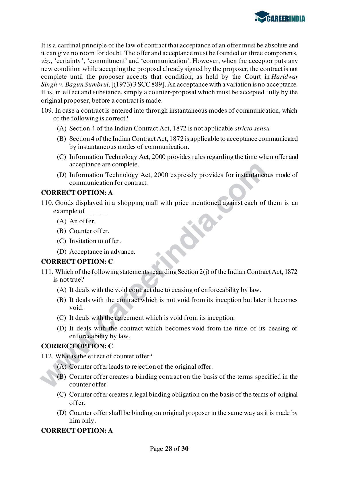 CLAT 2021 PG Question Paper and Asnwer Key - Page 28