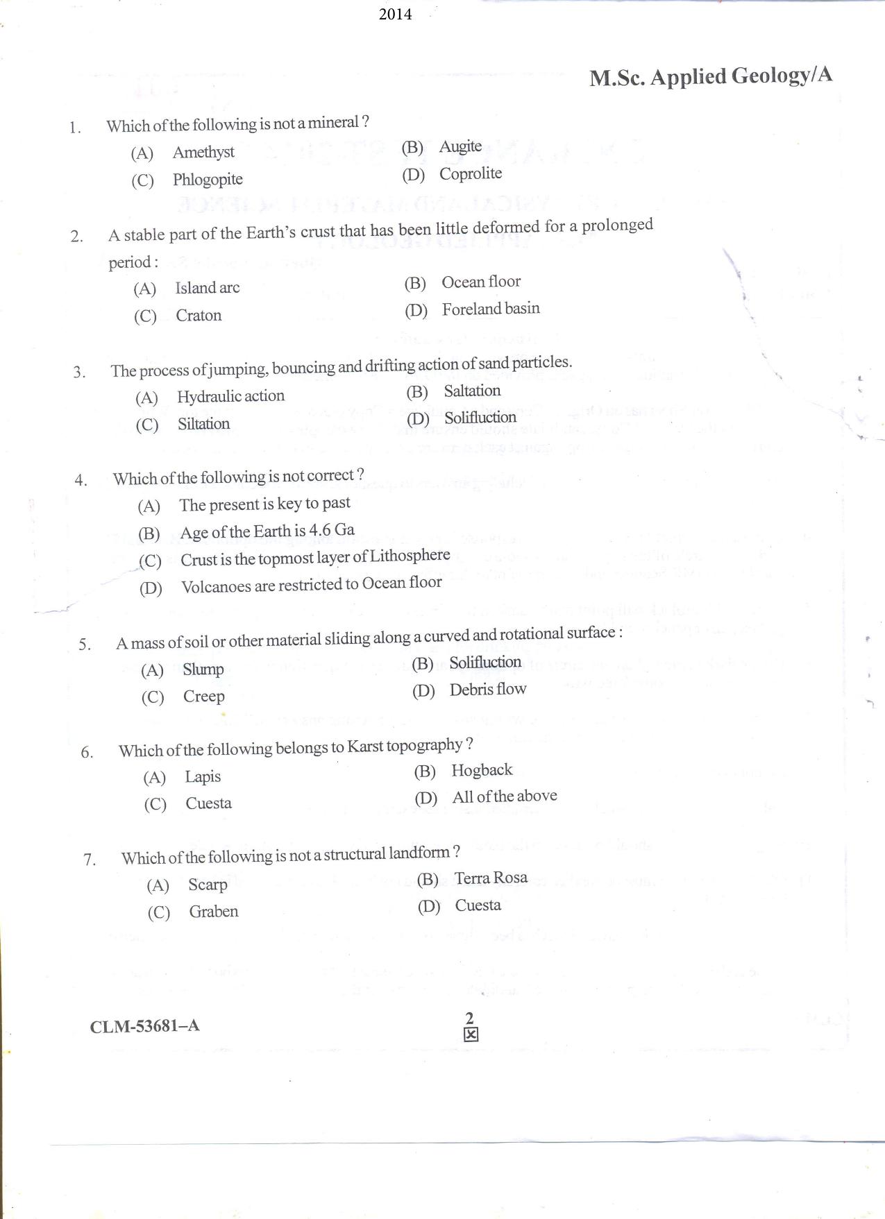 KUET 2023 M.Sc. Geology Question Paper - Page 58