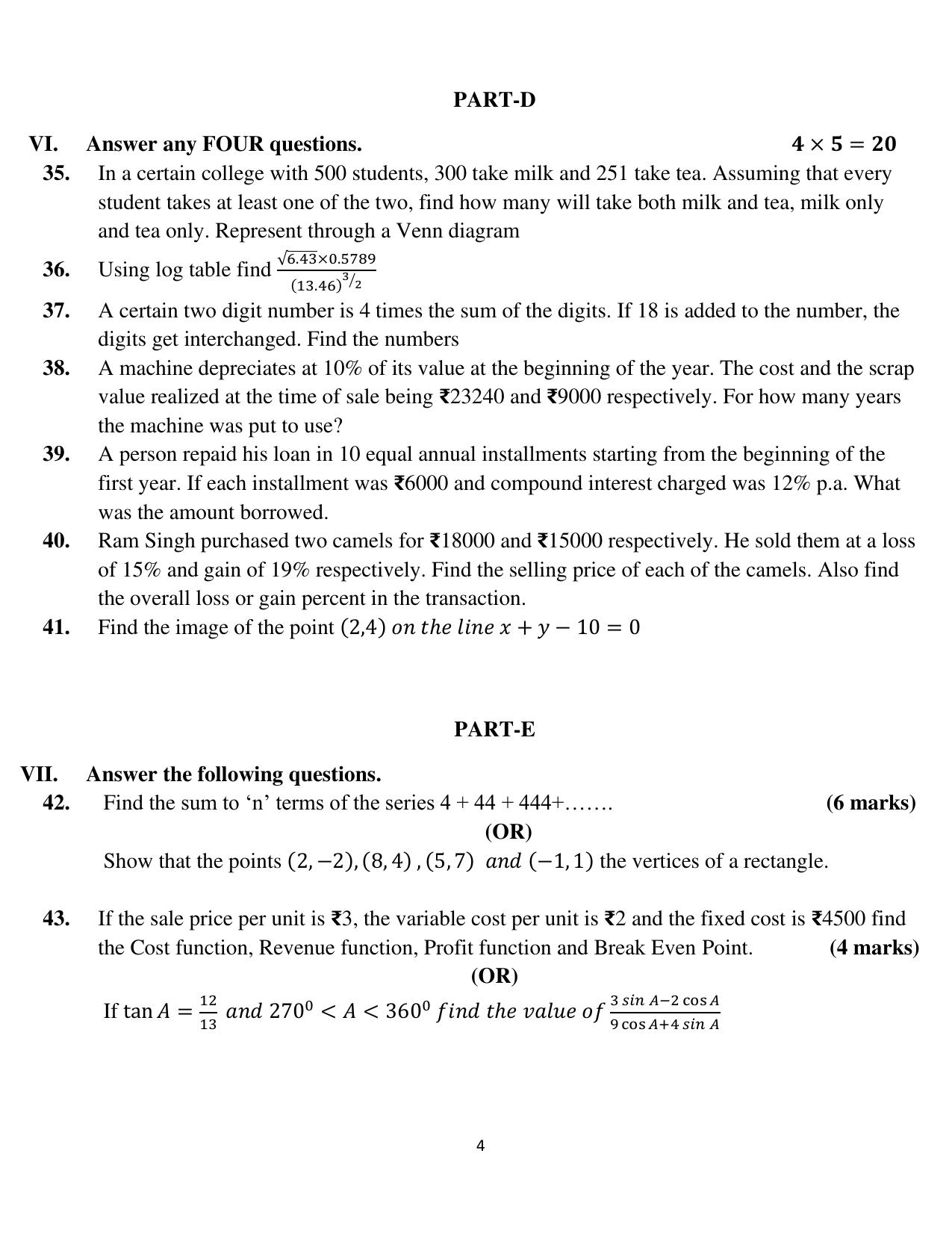 Karnataka 1st PUC Basic Maths Model Question Paper 2025 - Page 4