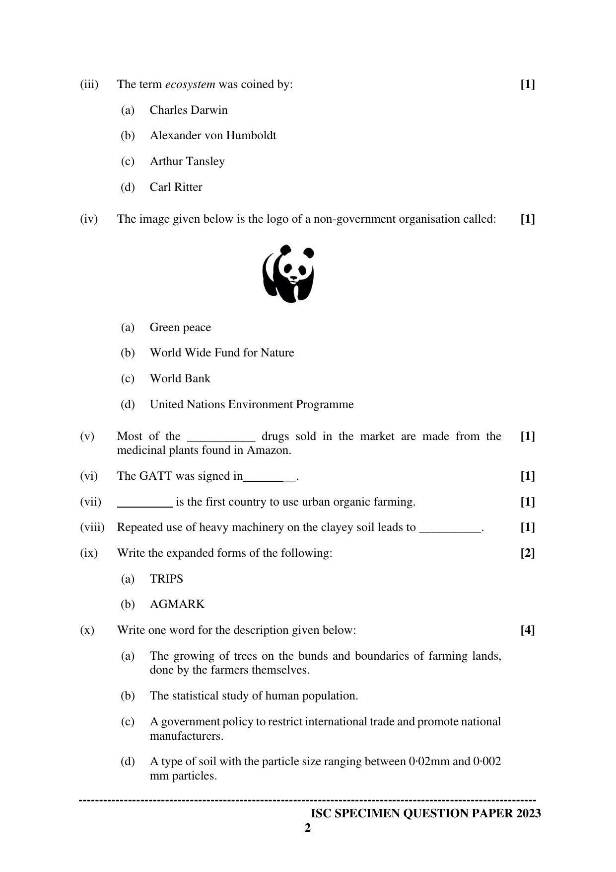 ISC Class 12 Environmental Science Sample Paper 2023 - Page 2