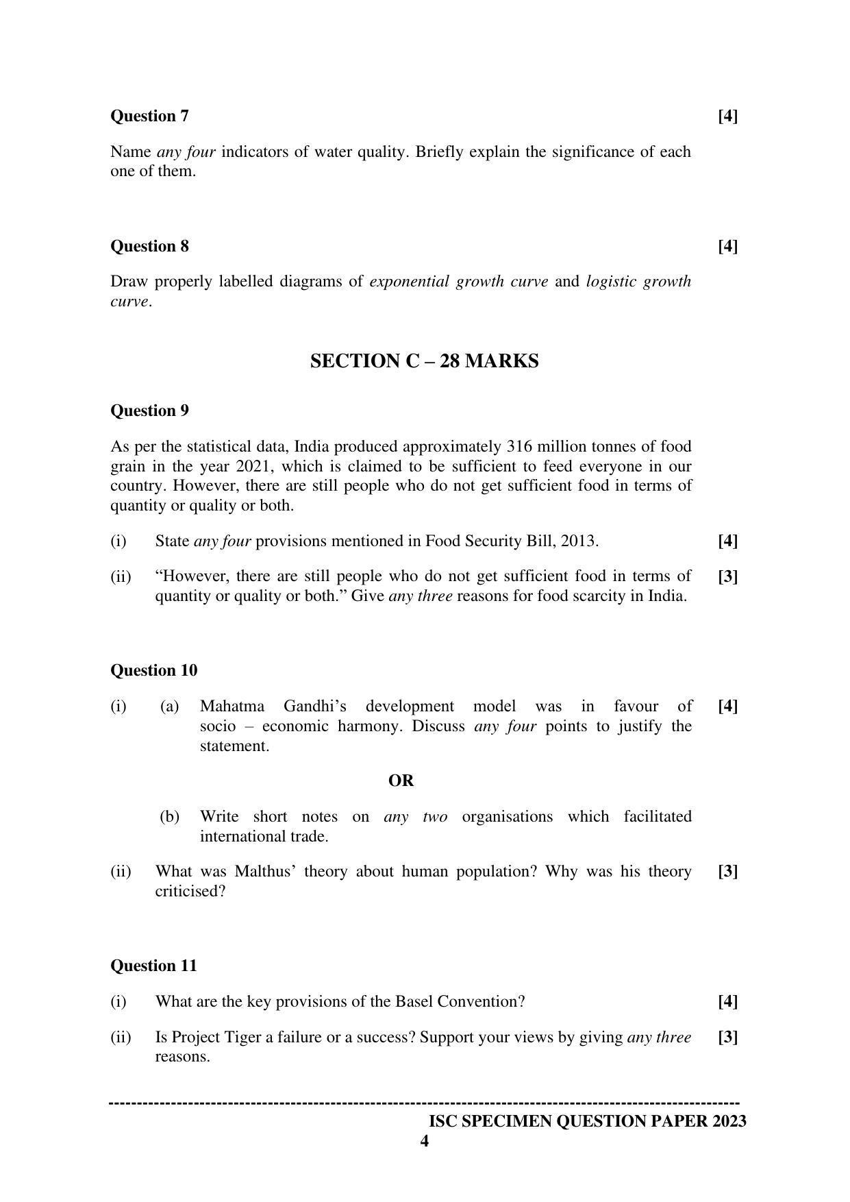 ISC Class 12 Environmental Science Sample Paper 2023 - Page 4