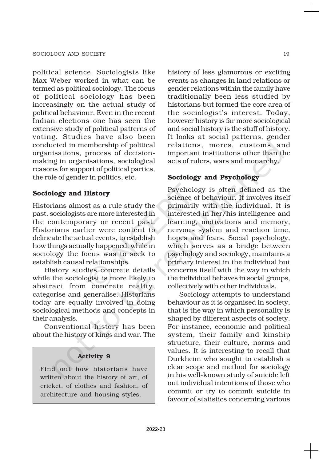 NCERT Book for Class 11 Sociology (Part-I) Chapter 1 Sociology and Society - Page 19