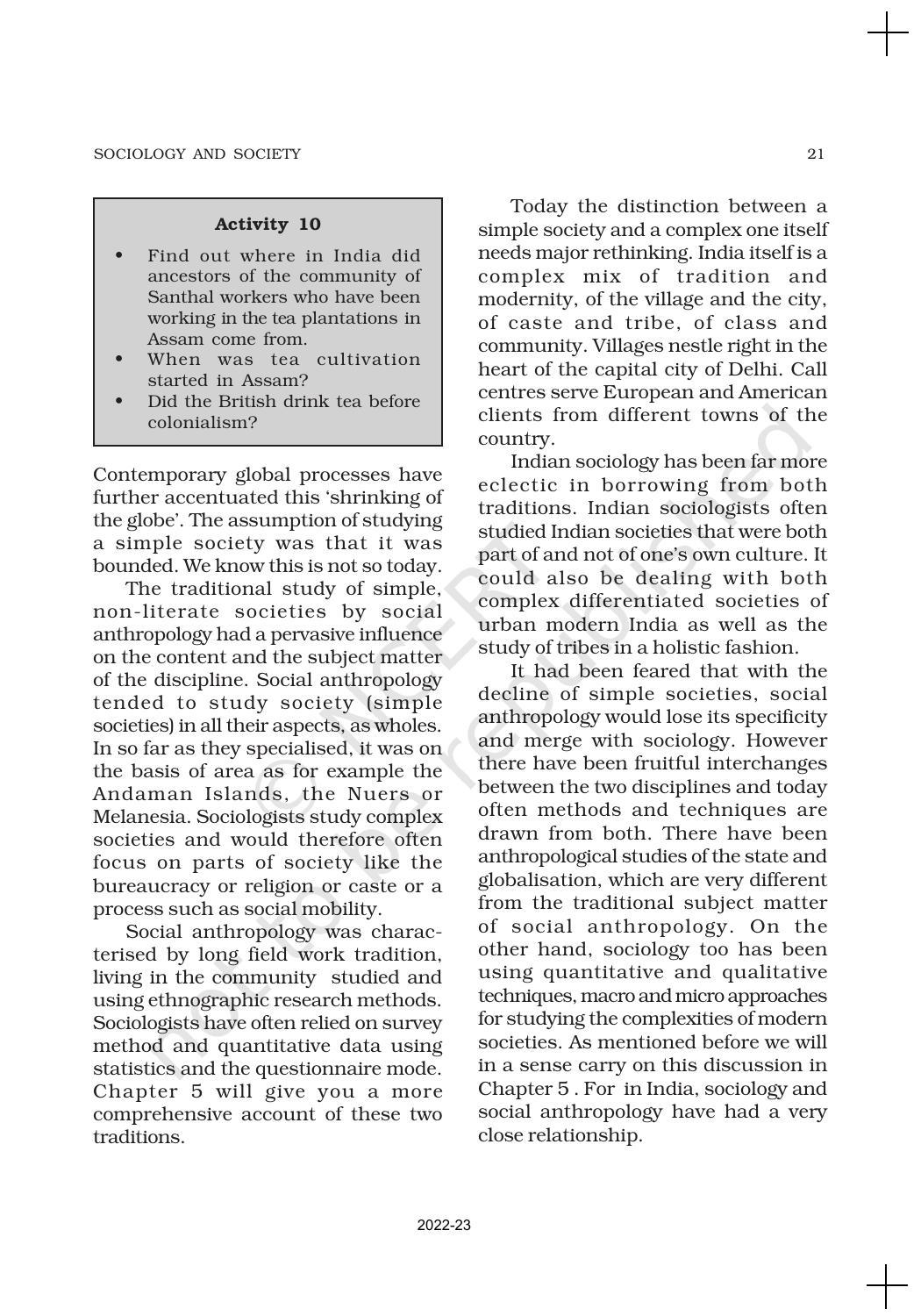 NCERT Book for Class 11 Sociology (Part-I) Chapter 1 Sociology and Society - Page 21