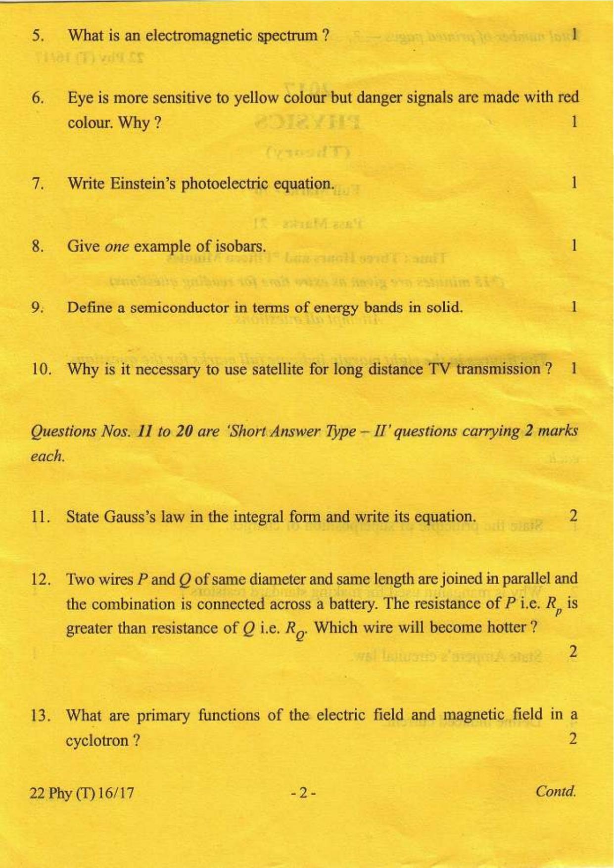 COHSEM Class 12 Physics 2017 Question Papers - Page 2