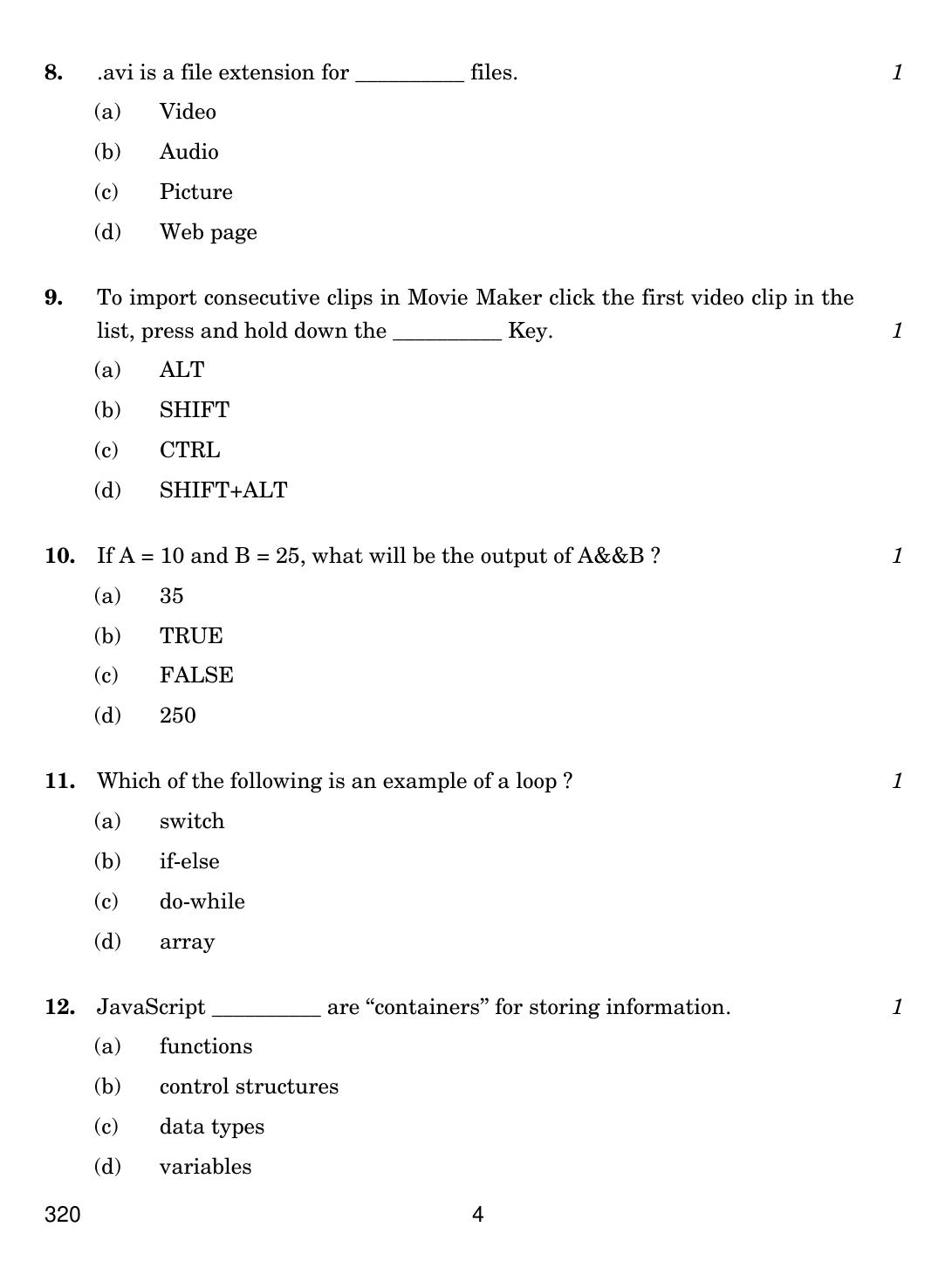 CBSE Class 12 320 WEB APPLICATIONS 2019 Compartment Question Paper - Page 4