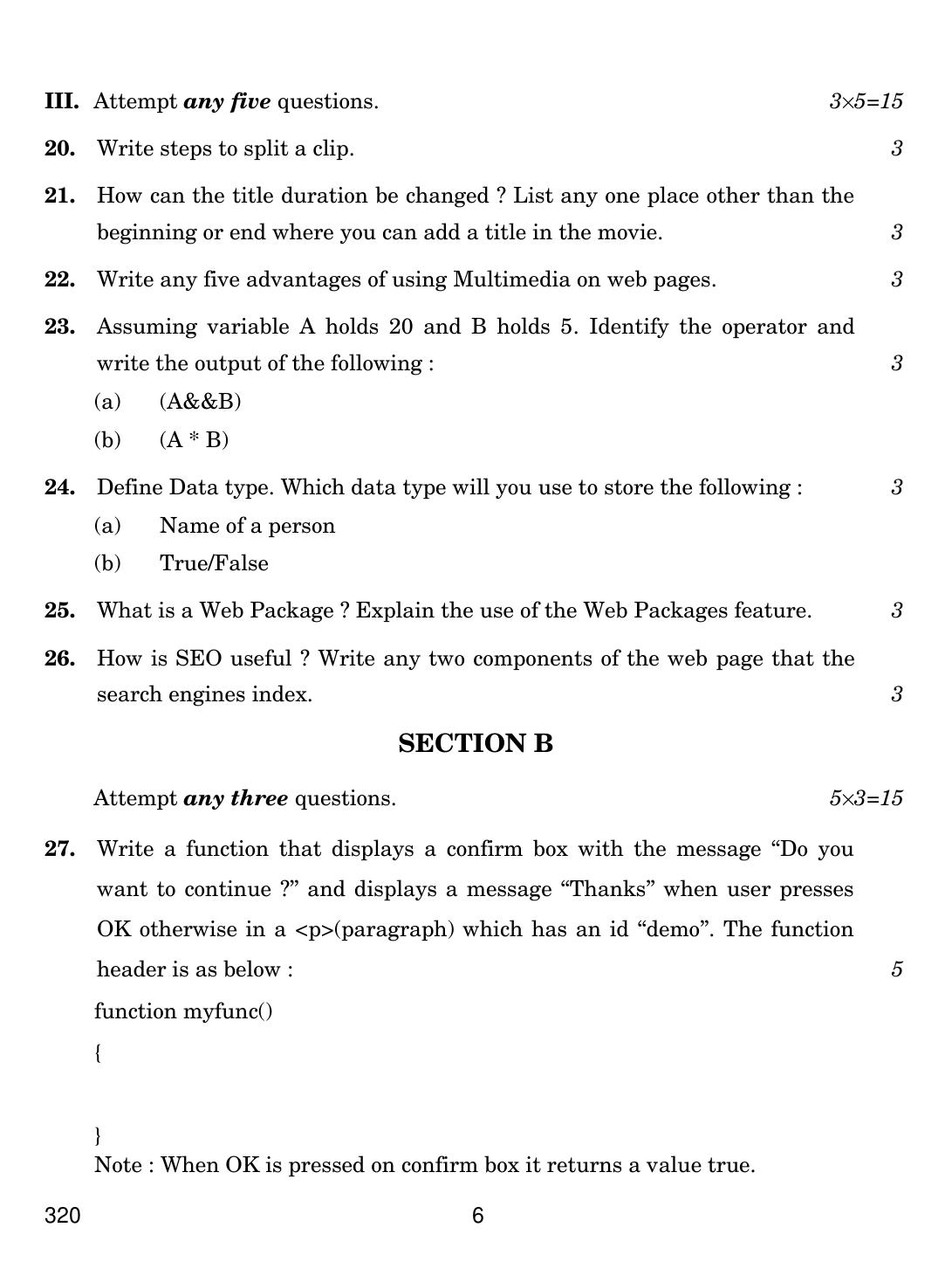 CBSE Class 12 320 WEB APPLICATIONS 2019 Compartment Question Paper - Page 6
