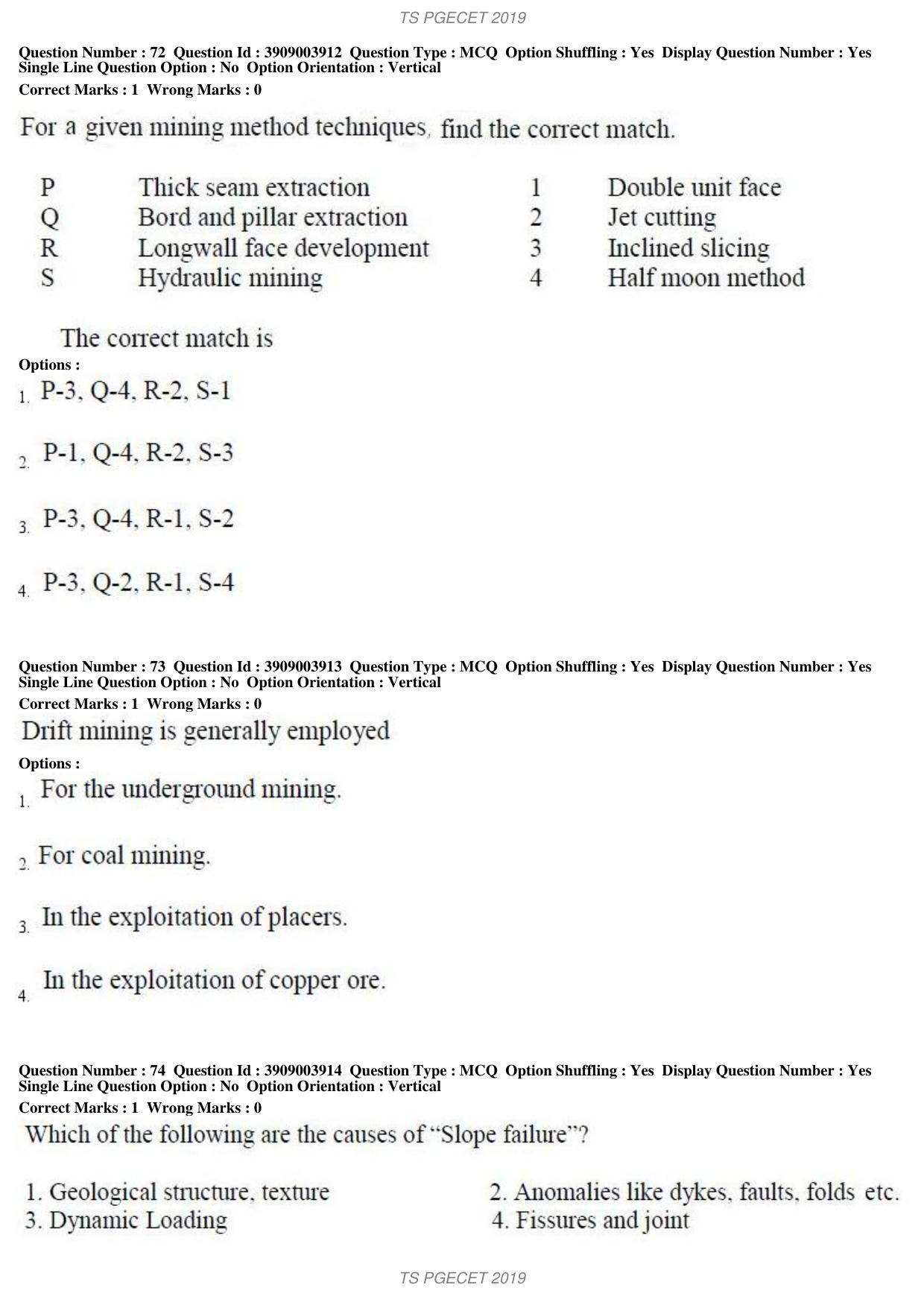 TS PGECET 2019: Mining Engineering Question Papers - Page 28
