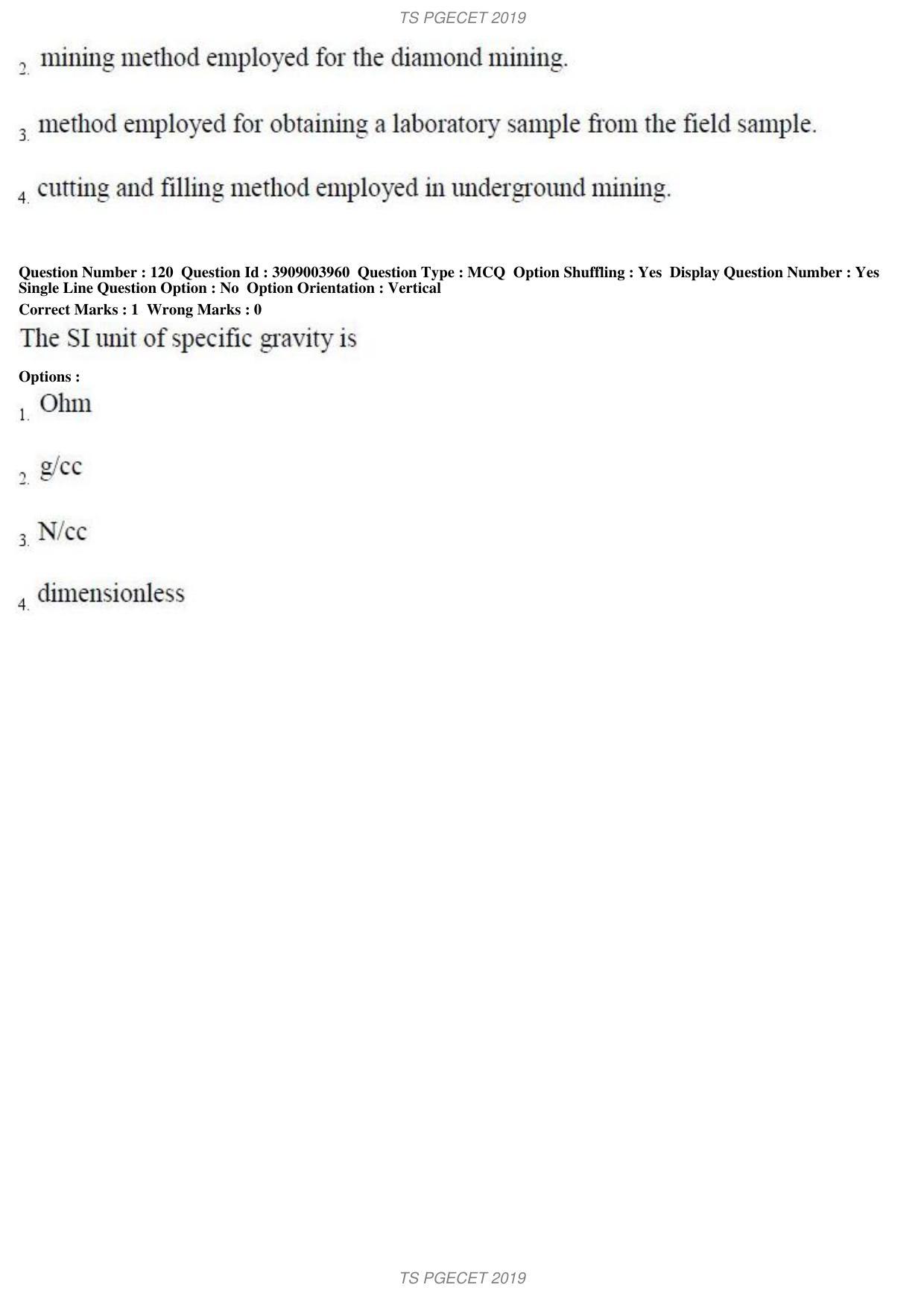 TS PGECET 2019: Mining Engineering Question Papers - Page 45