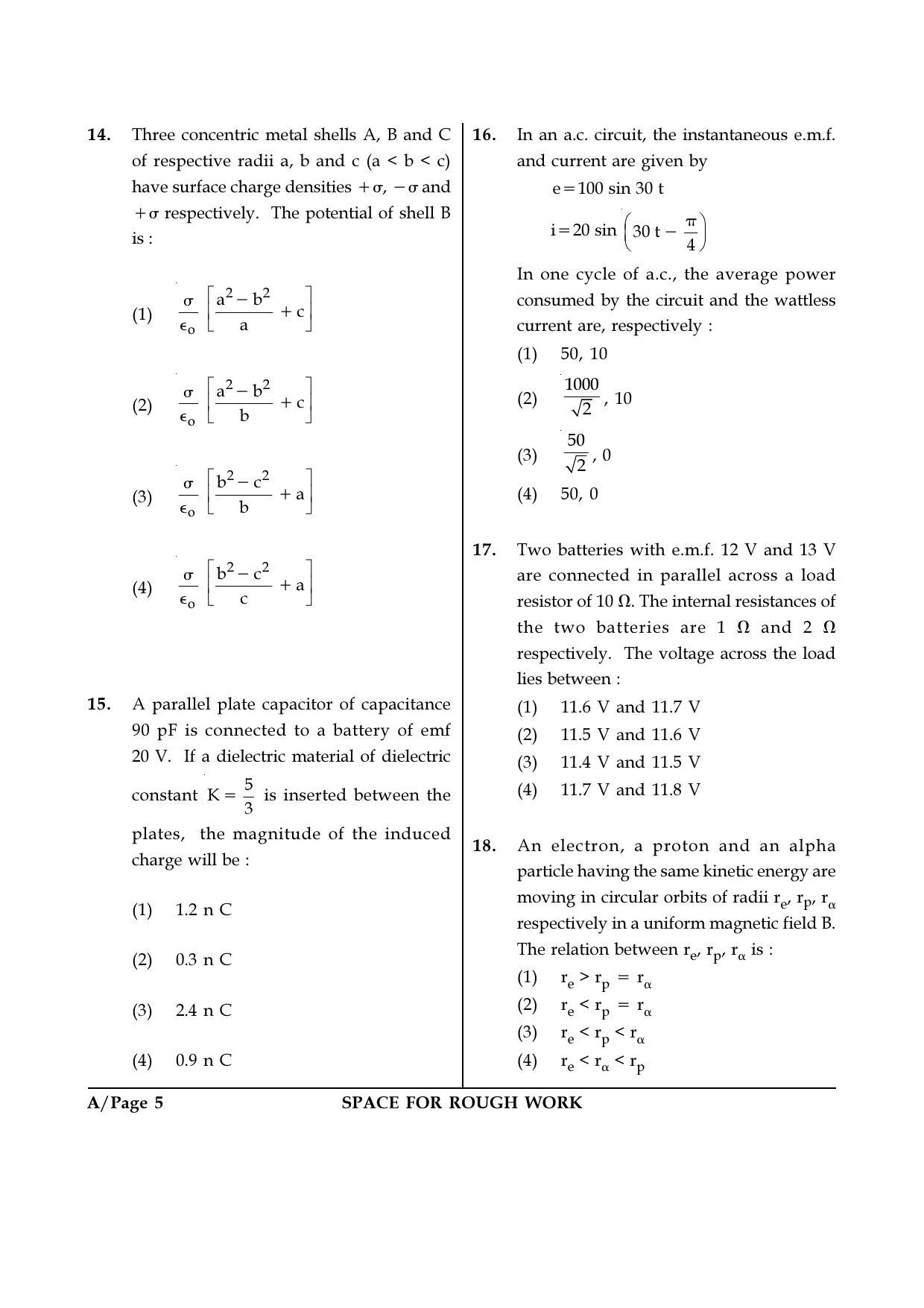 JEE Main 2018 Offline Question Paper: Set A - Page 5