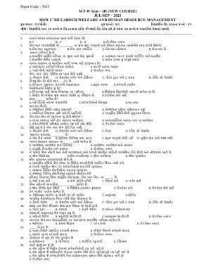 Hemchand North Gujarat University Sample Paper July-Sept 2021: M S W Sem – III  C - 302 Labour Welfare And  Human Resource Management (New Course)