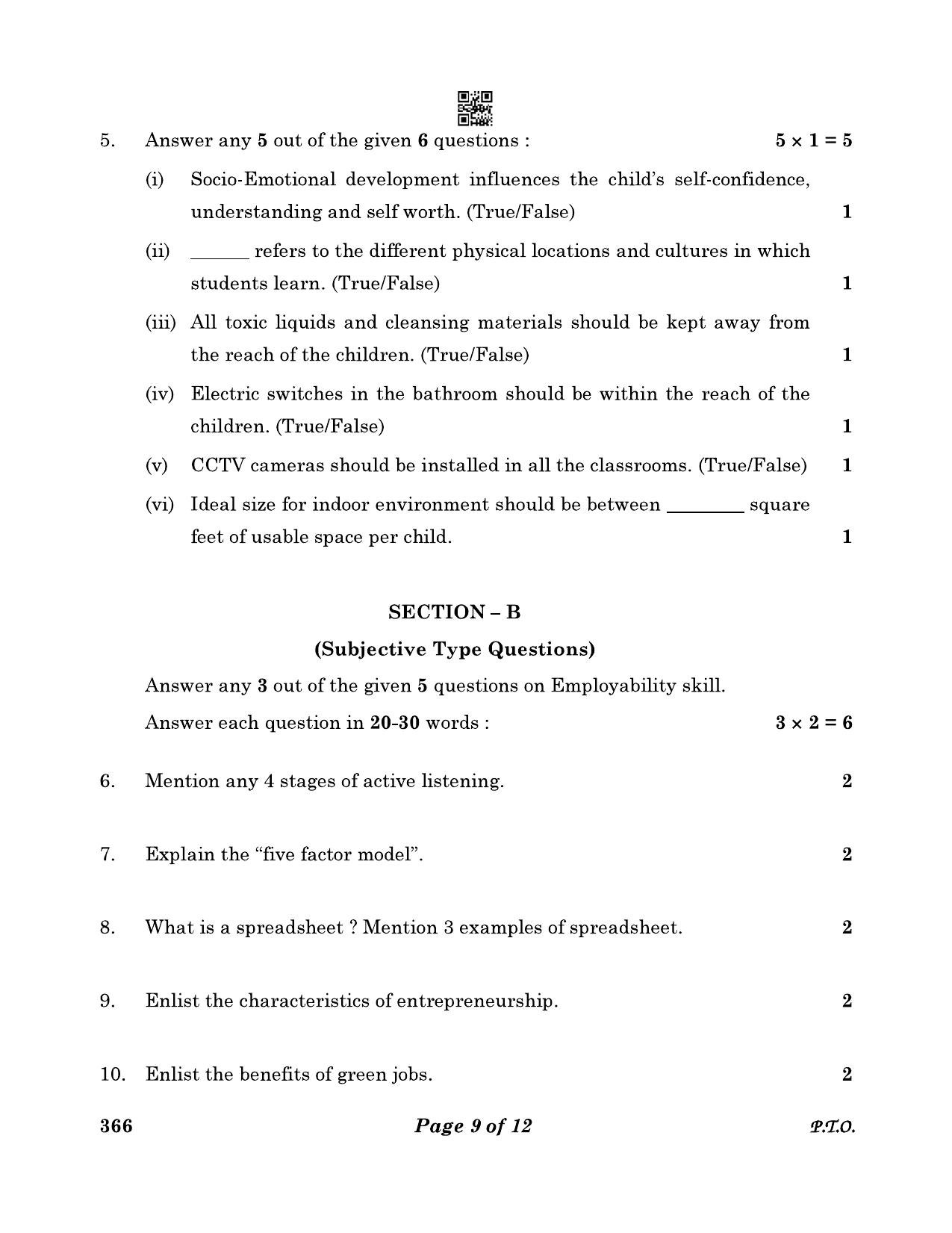 CBSE Class 12 366_Early Childhood Care & Education 2023 Question Paper - Page 9