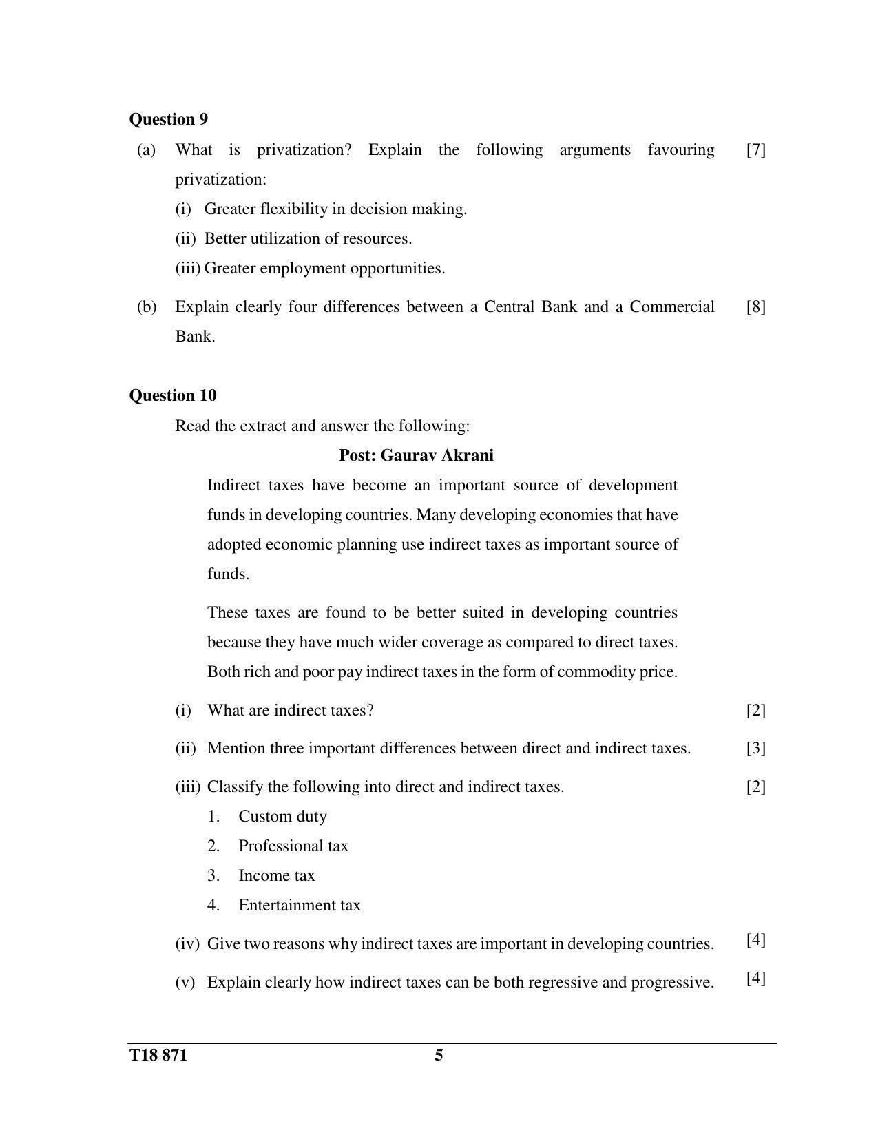 ISC Class 12 2018 Economic Applications Question Paper - Page 5