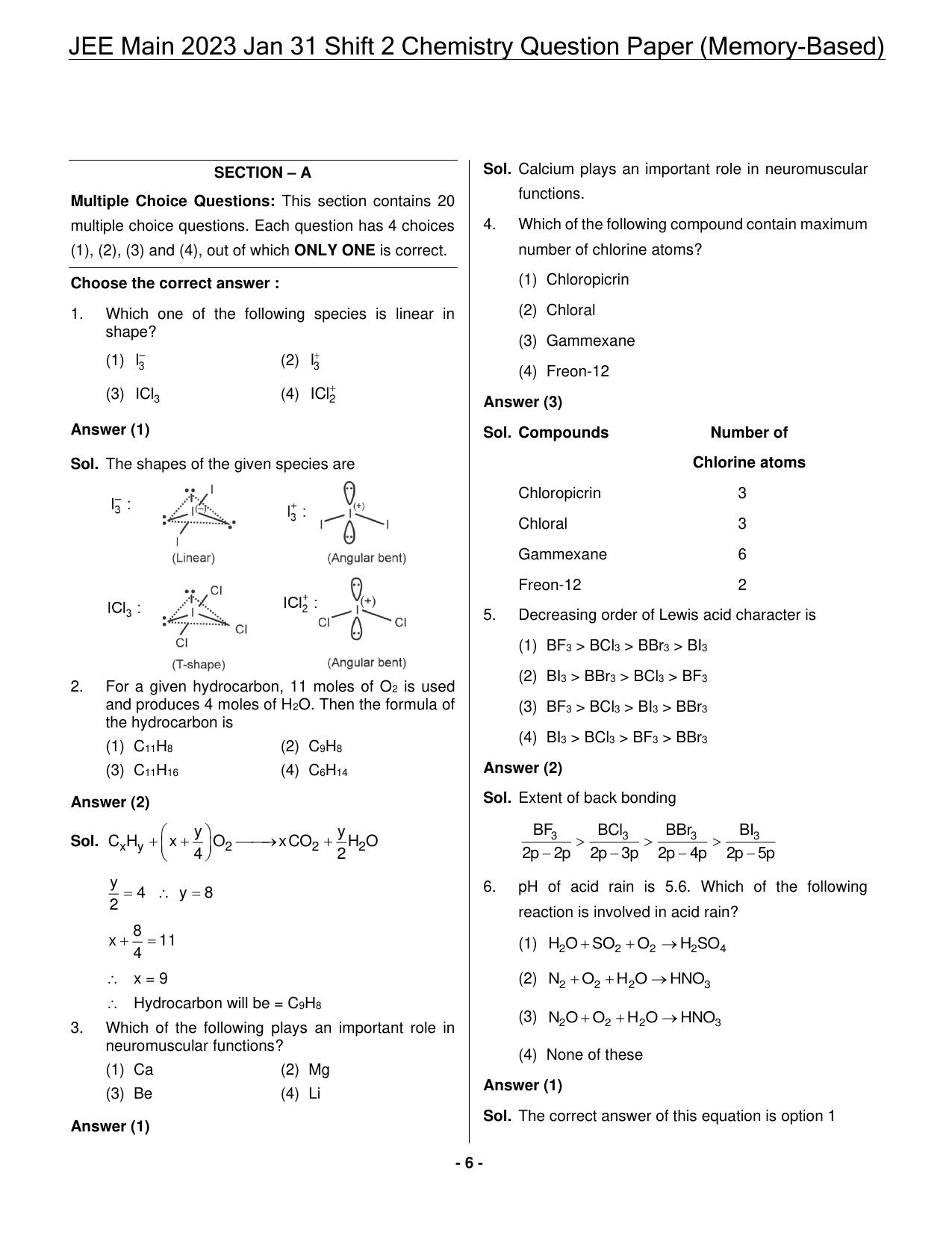 JEE Mains 2023: 31st January 2023 Shift-2 (Evening) Question Paper With Solution (January, Session-1) - Page 5