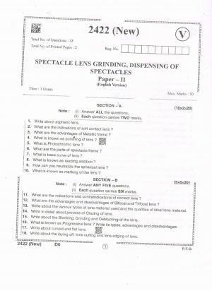 AP Intermediate 2nd Year Vocational Question Paper September-2021 - SpectacleLens_Grinding,Dispensing_of_Spectables-II