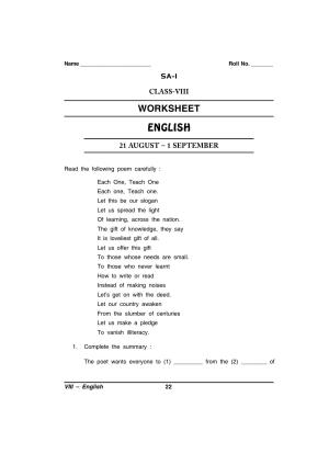 CBSE Worksheets for Class 8 English Assignment 78
