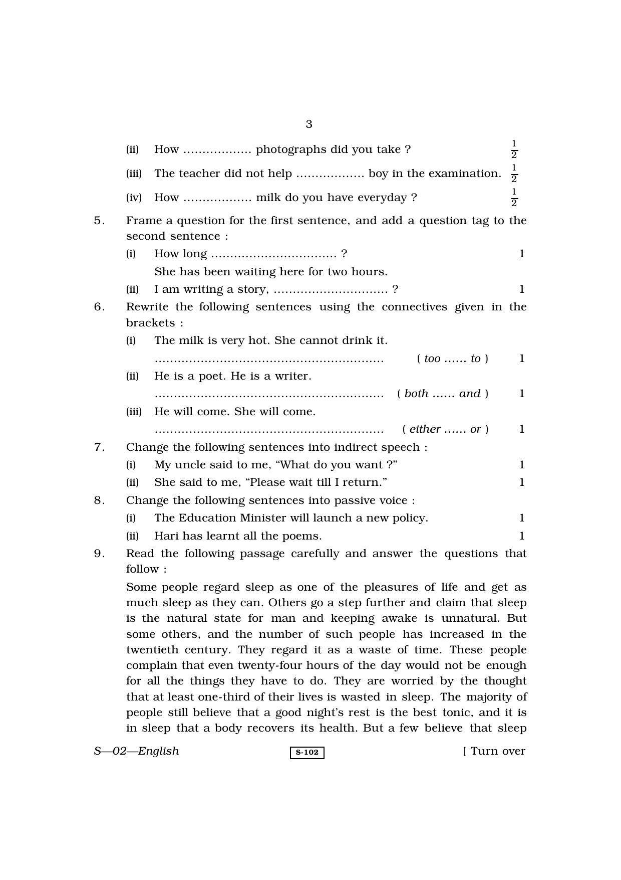 RBSE Class 10 English 2010 Question Paper - Page 3