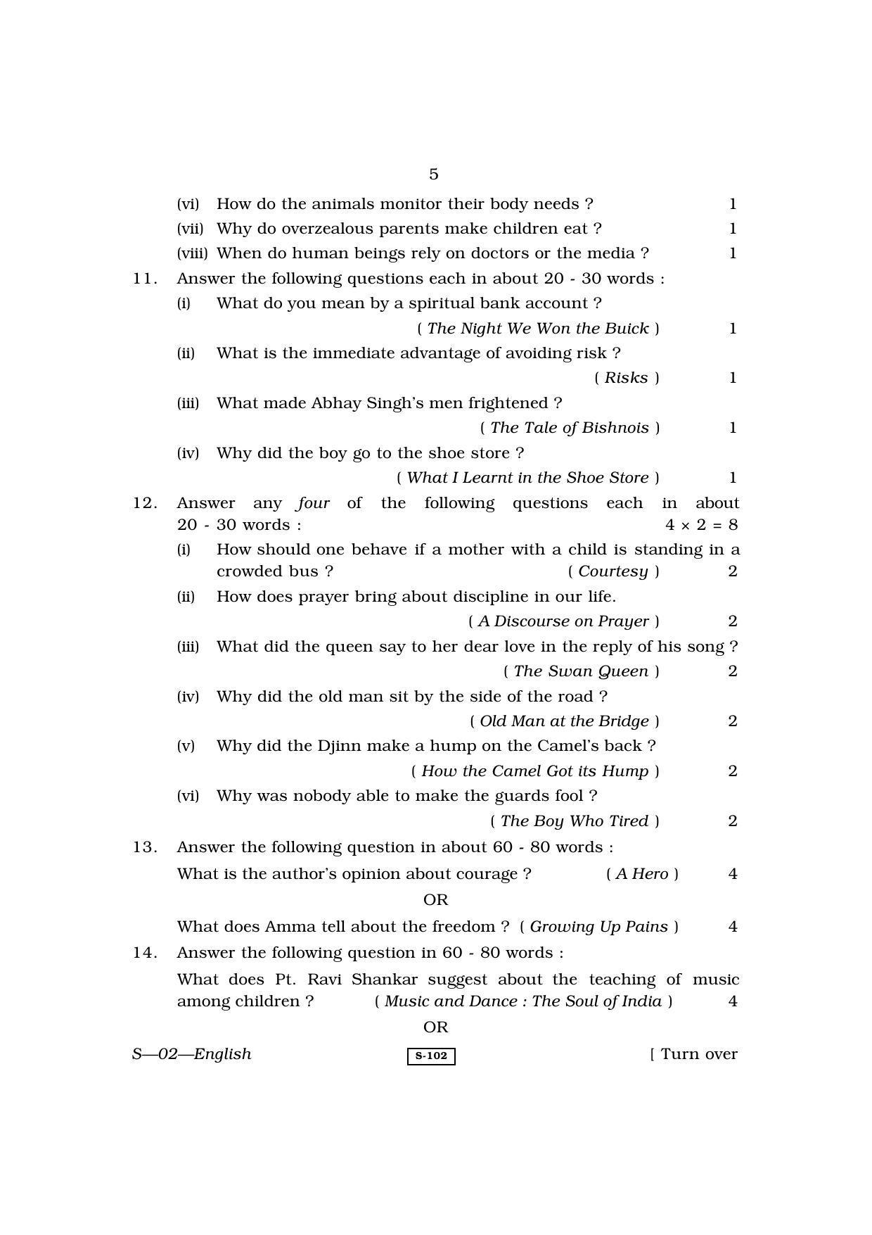 RBSE Class 10 English 2010 Question Paper - Page 5