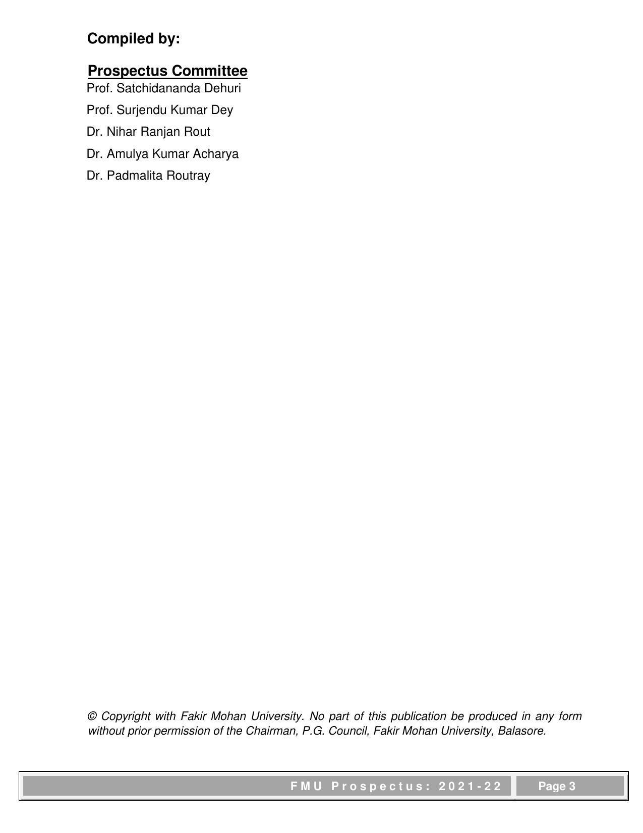 Fakir Mohan University, Balasore PG Prospectus-2021-22 - Page 3