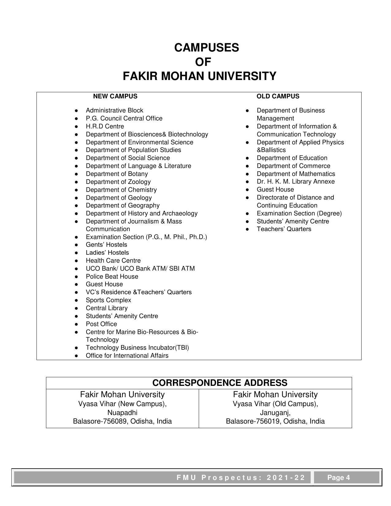 Fakir Mohan University, Balasore PG Prospectus-2021-22 - Page 4