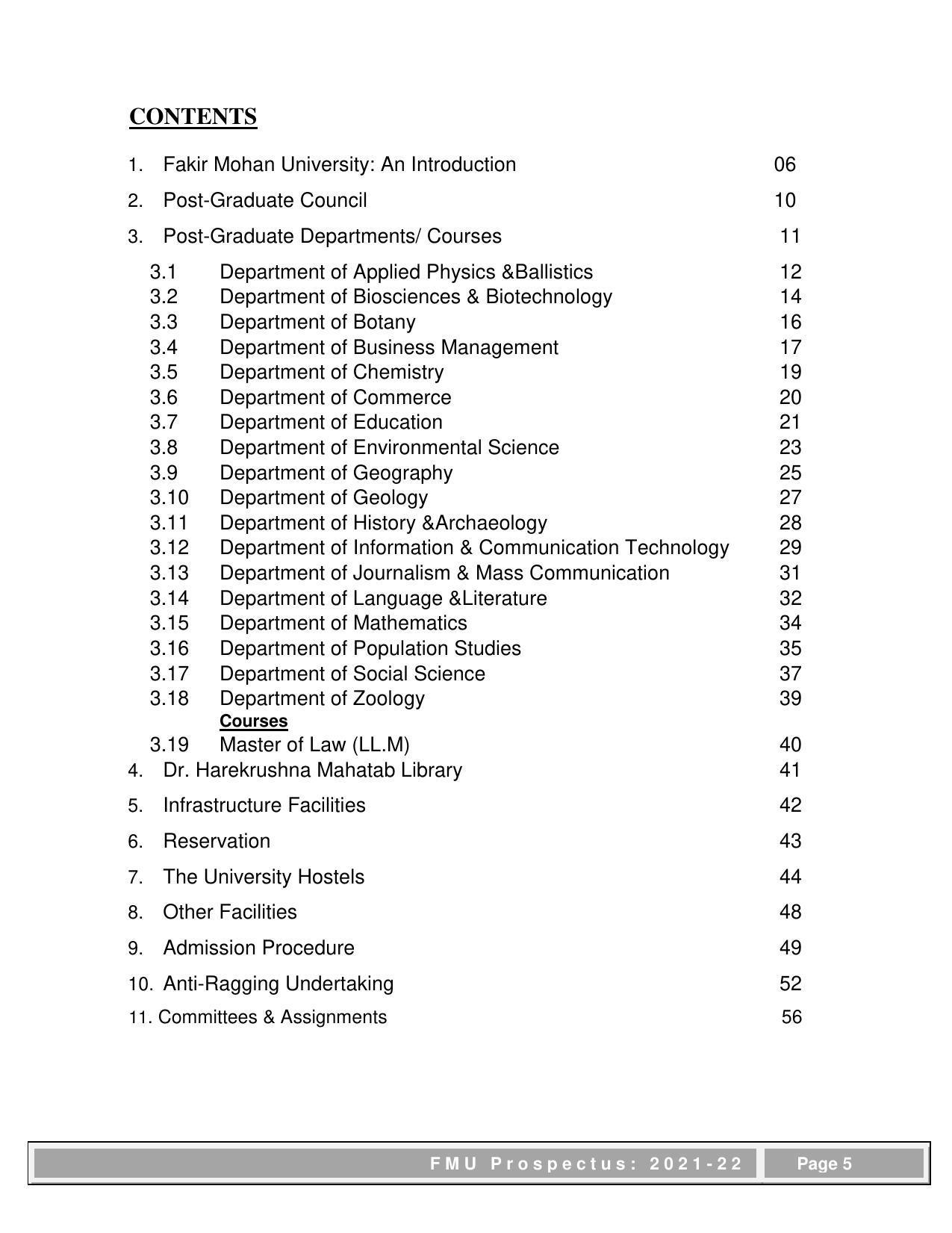 Fakir Mohan University, Balasore PG Prospectus-2021-22 - Page 5