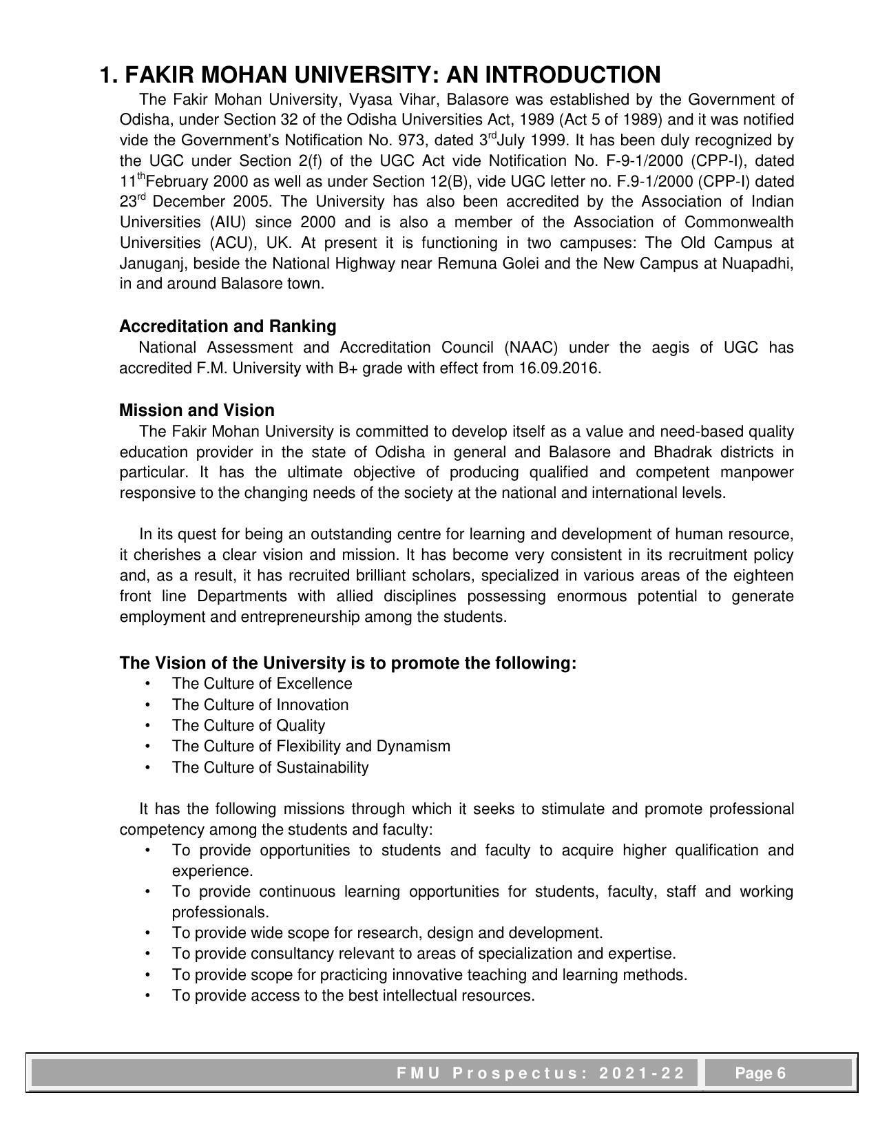 Fakir Mohan University, Balasore PG Prospectus-2021-22 - Page 6