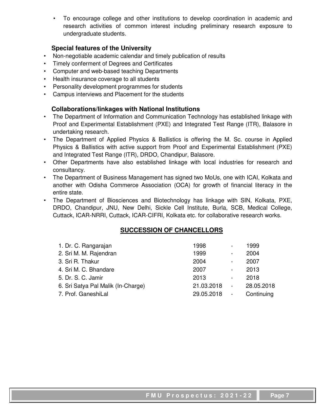 Fakir Mohan University, Balasore PG Prospectus-2021-22 - Page 7
