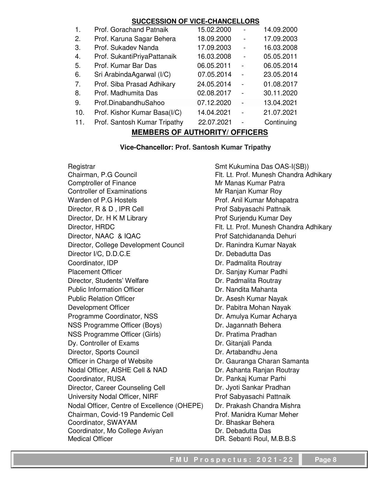Fakir Mohan University, Balasore PG Prospectus-2021-22 - Page 8