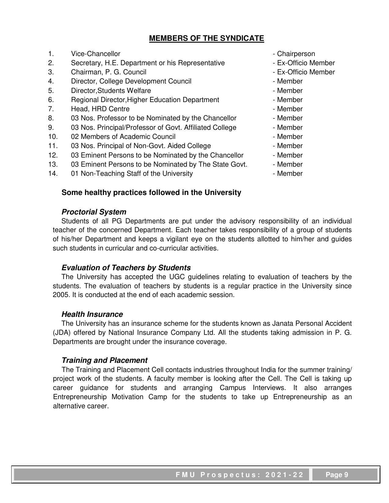 Fakir Mohan University, Balasore PG Prospectus-2021-22 - Page 9
