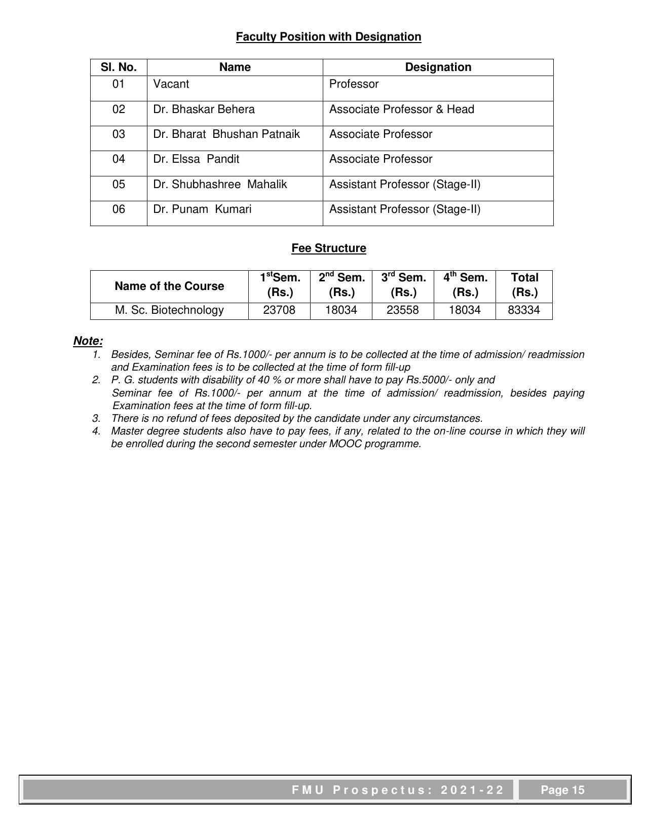 Fakir Mohan University, Balasore PG Prospectus-2021-22 - Page 15