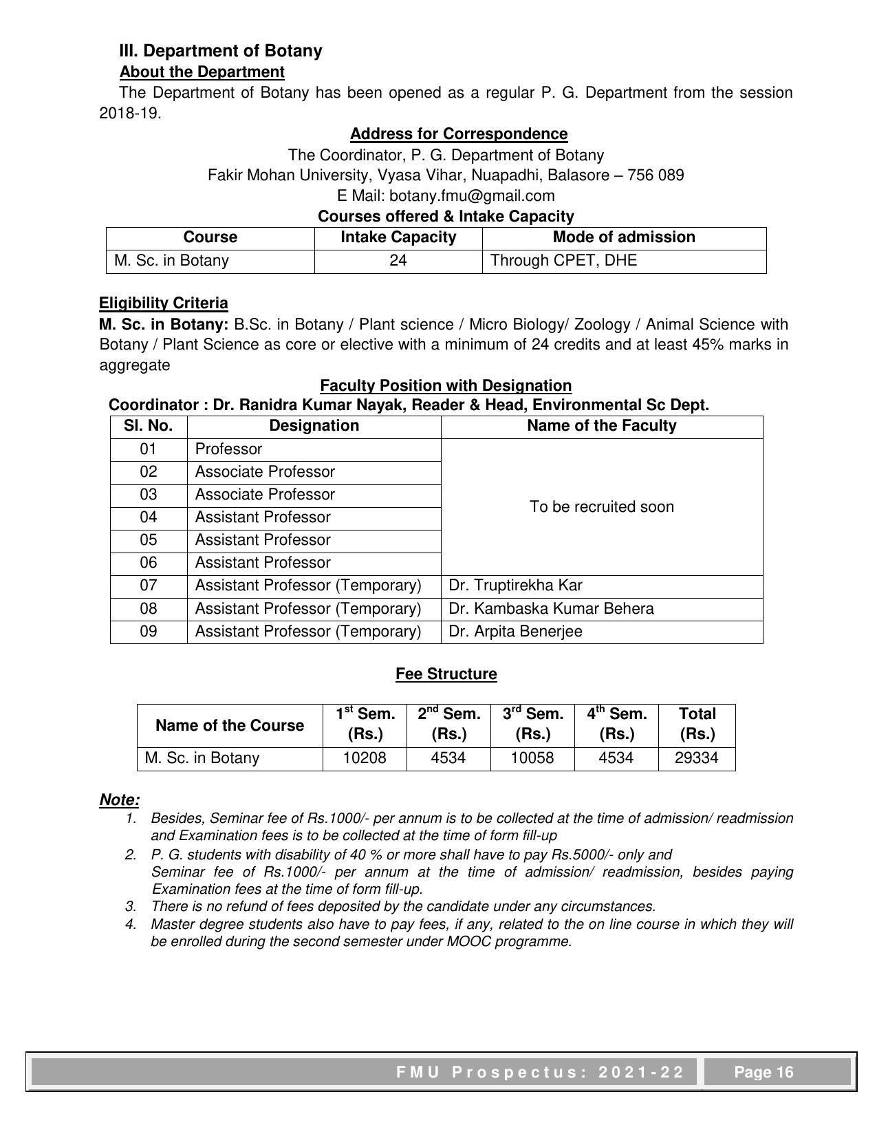 Fakir Mohan University, Balasore PG Prospectus-2021-22 - Page 16