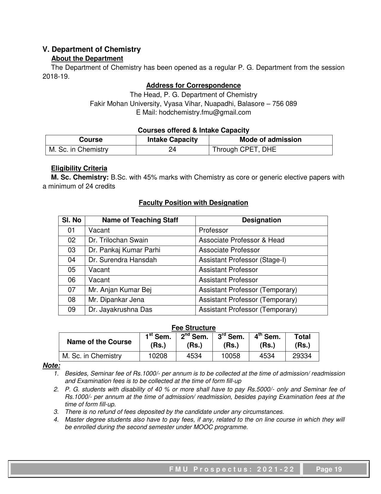 Fakir Mohan University, Balasore PG Prospectus-2021-22 - Page 19