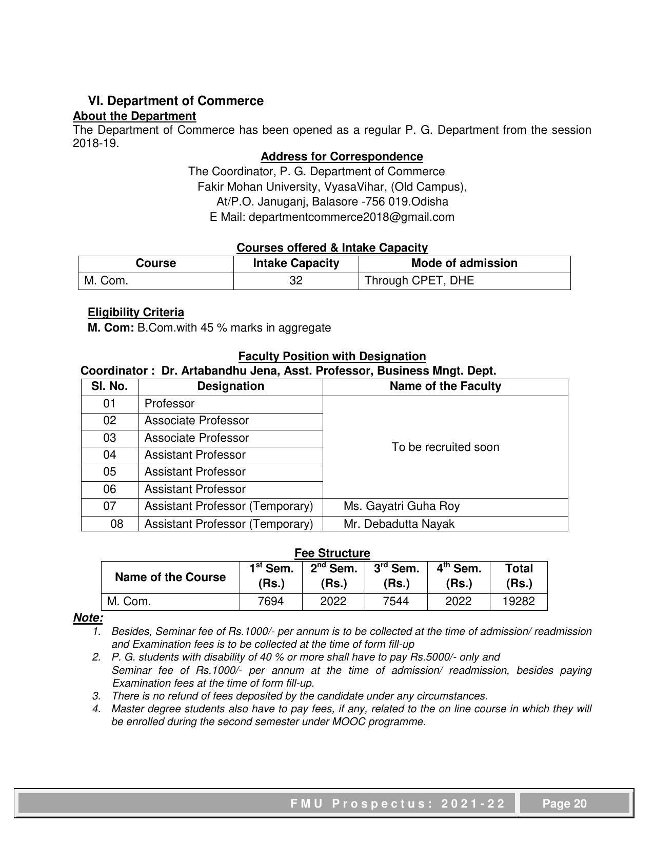 Fakir Mohan University, Balasore PG Prospectus-2021-22 - Page 20