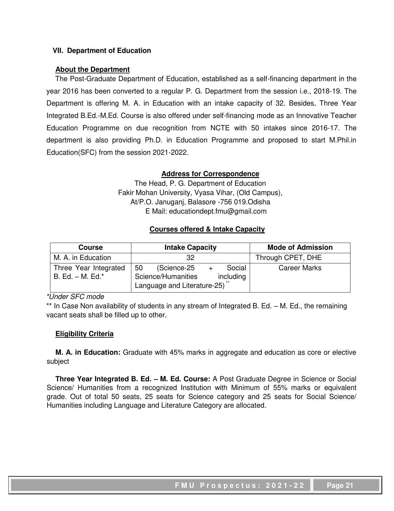 Fakir Mohan University, Balasore PG Prospectus-2021-22 - Page 21